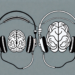 Two headphones connected to a brain