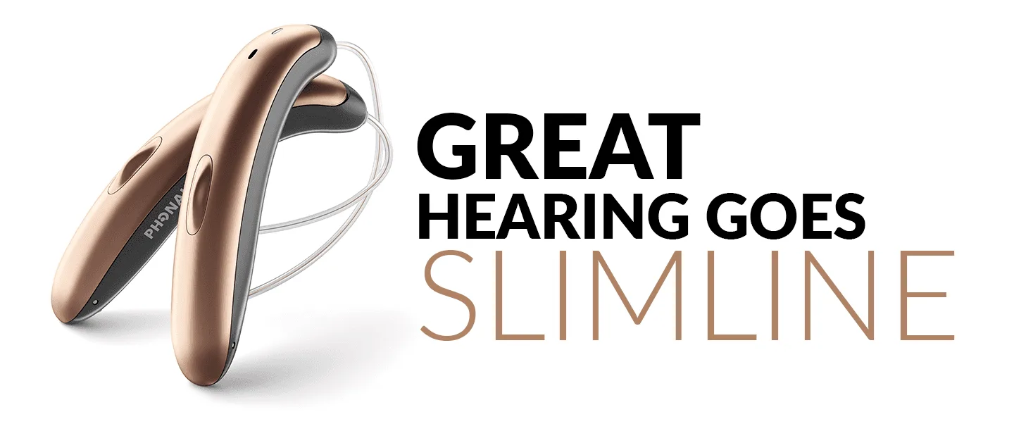 Slimline hearing aids advertisement.