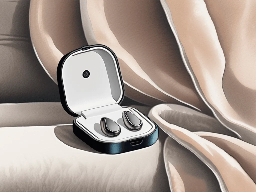 Black earbuds in charging case.