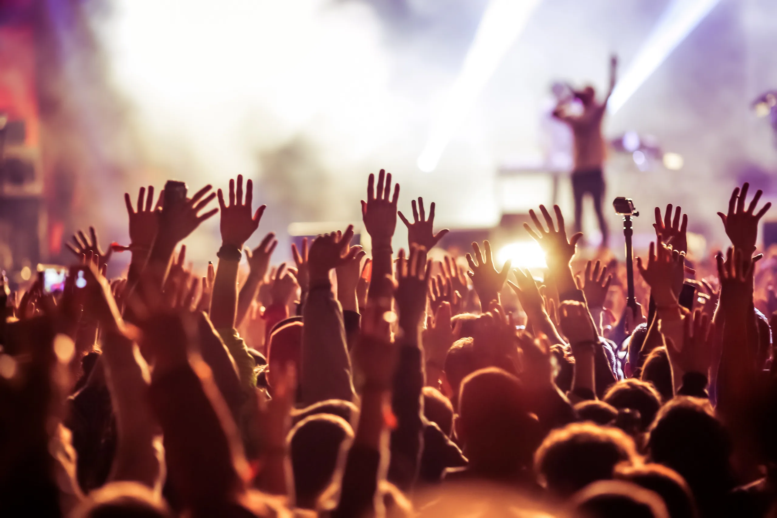 Concert crowd raising hands