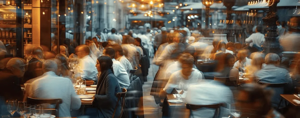 Busy outdoor restaurant scene