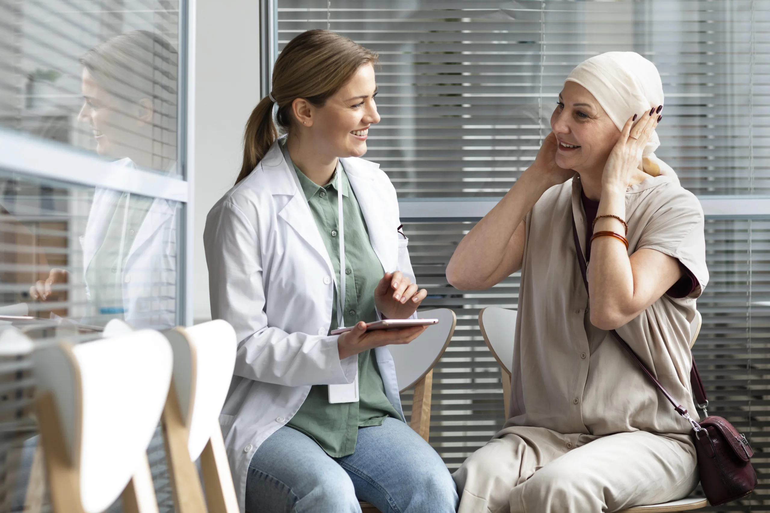 Doctor and patient smiling