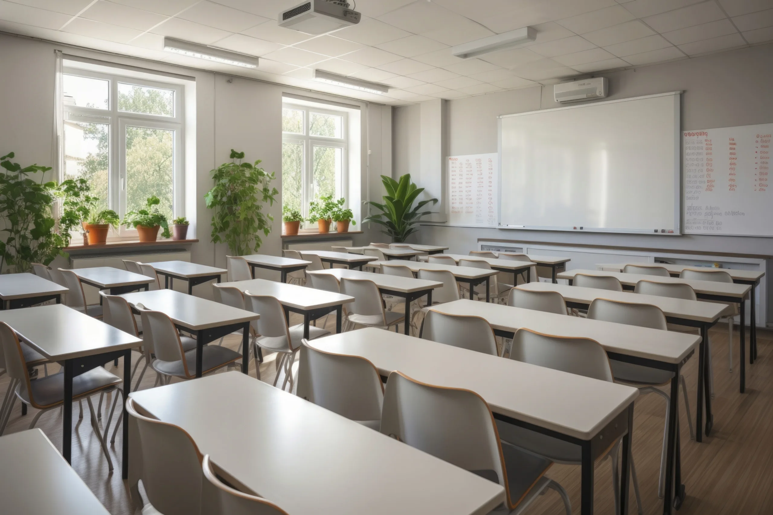 Empty classroom with whiteboard
