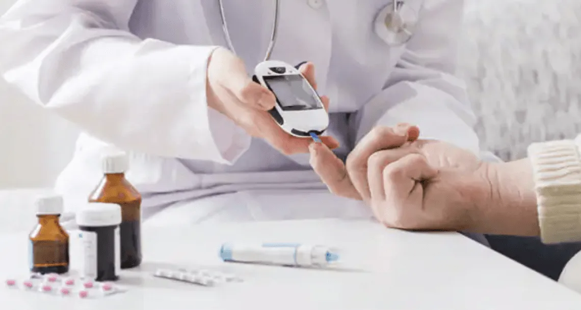 Doctor checking blood sugar.