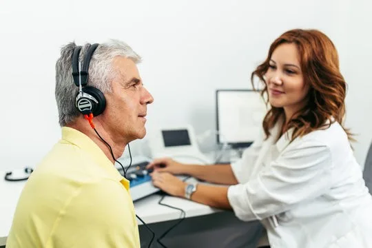 Hearing test appointment scene.