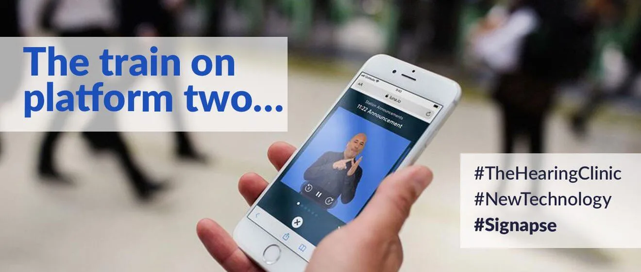 Phone displaying sign language app.