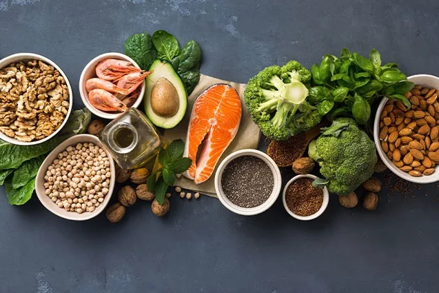 Healthy foods assortment displayed.