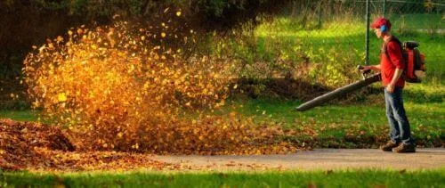 A man using a leafblower