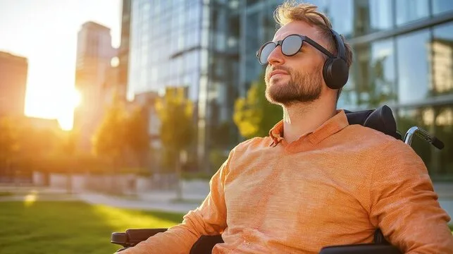 Man in wheelchair enjoying sun
