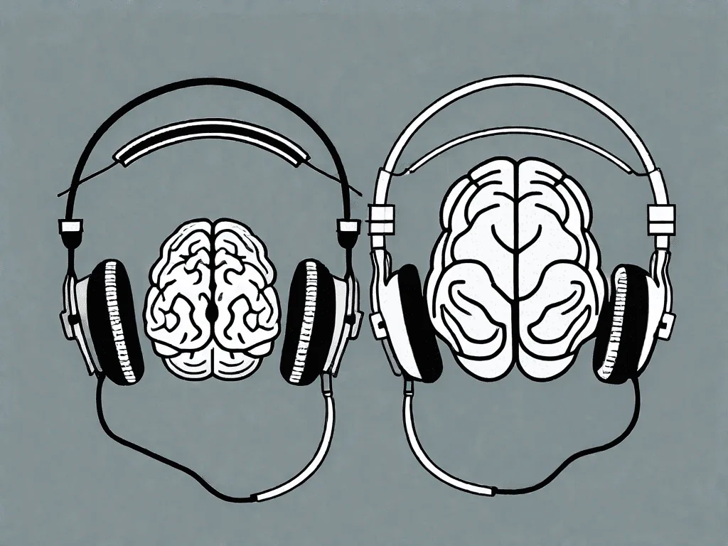 Brains wearing headphones illustration.