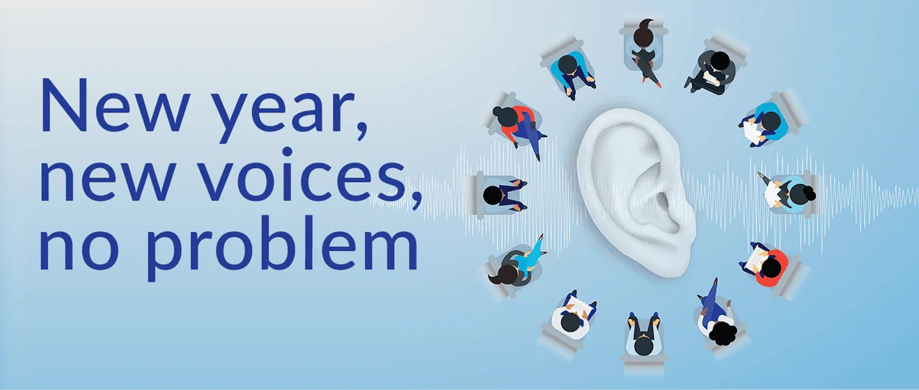 Ear surrounded by diverse voices.