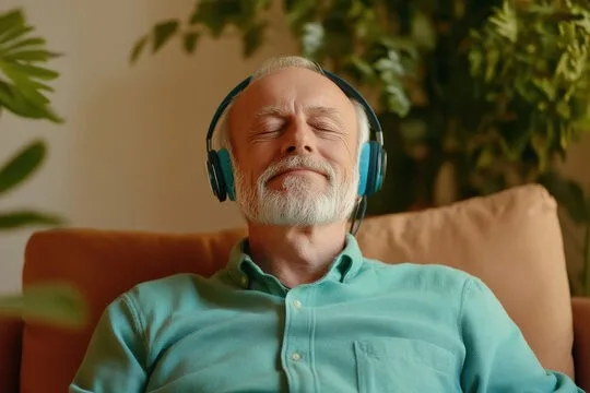 Man relaxing with headphones