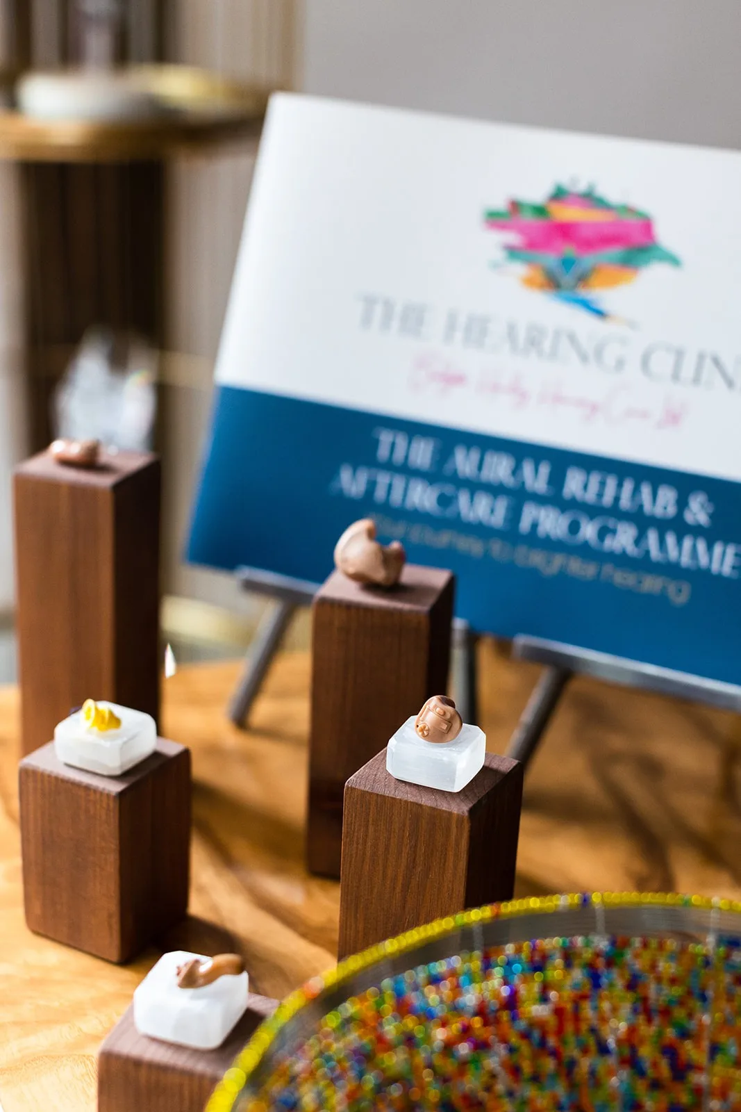 Hearing aids on display stand