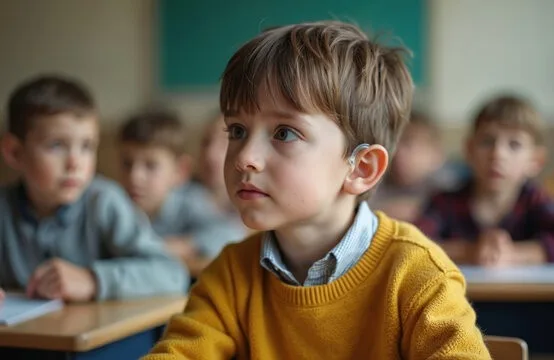 Child in classroom focusing