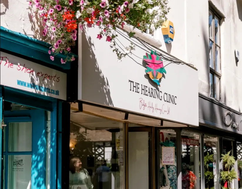 Hearing clinic storefront sign.