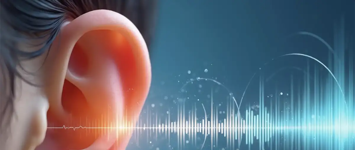 Ear with sound waves.