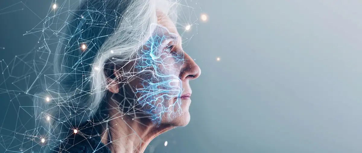 Elderly woman with digital overlay.
